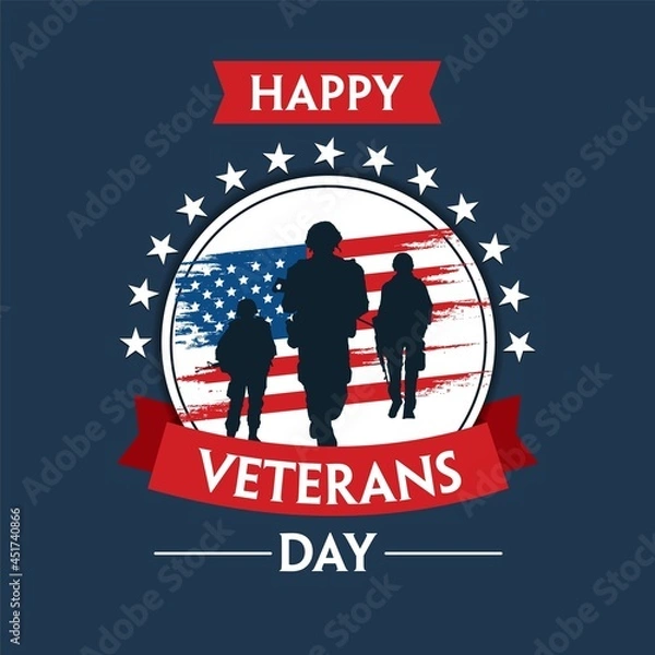 Obraz Happy veterans day with USA flag with soldier background