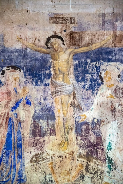 Fototapeta illustrations from the bible on the wall of an abandoned temple