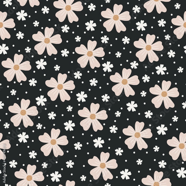 Obraz Seamless pattern with beige and white flowers