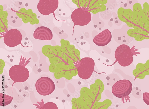 Fototapeta Vector seamless pattern with beetroot. Plant decor for printing labels of products, fabrics, food, paper.