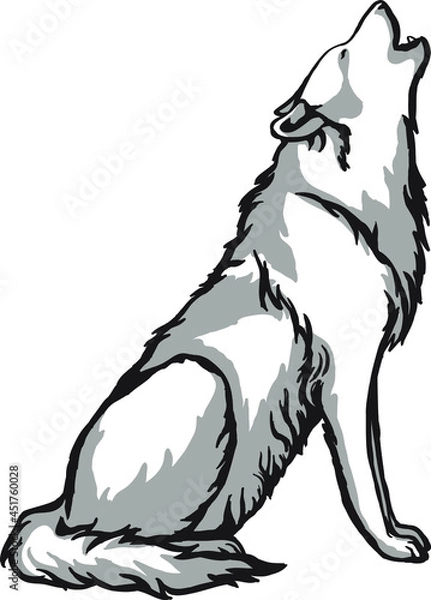 Fototapeta Howling wolf vector file. Black and white wolf howling at the moon, husky.
