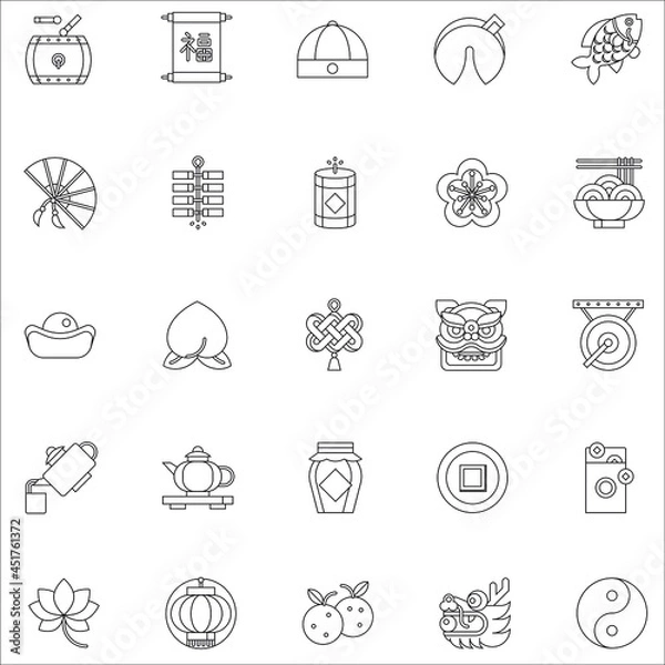 Obraz Outline Chinese elements collection new year flat cute vector