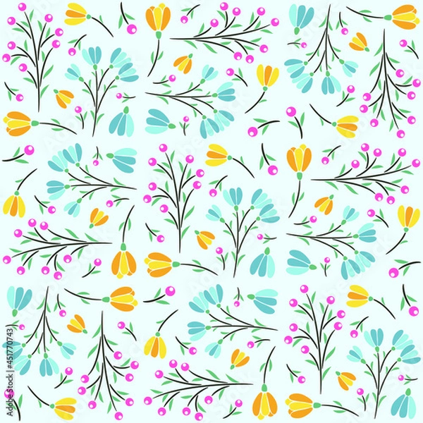Fototapeta Abstract Floral Seamless Pattern With Leaves