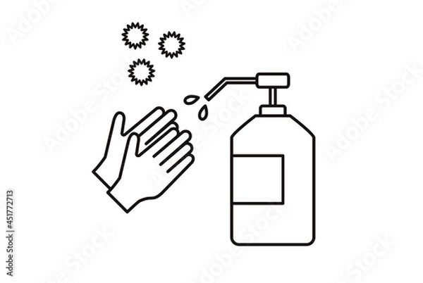 Fototapeta アルコール消毒液と手