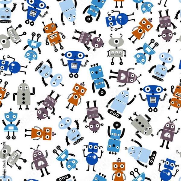 Fototapeta Seamless pattern with different robots.