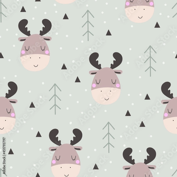 Fototapeta Seamless pattern with cute elk.
