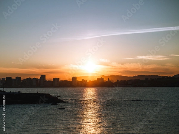 Fototapeta seaside town at sunset