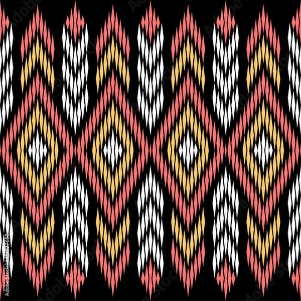 Obraz Traditional textile pattern, ethnic pattern on black background, ikat pattern 