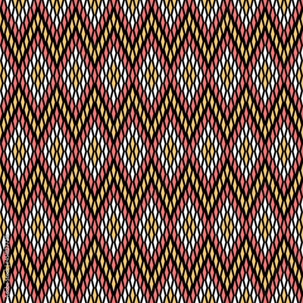 Obraz Traditional textile pattern, ethnic pattern on black background, ikat pattern 