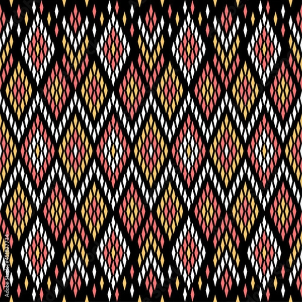 Fototapeta Traditional textile pattern, ethnic pattern on black background, ikat pattern 