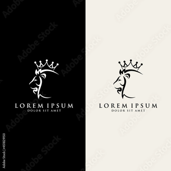 Fototapeta Lion with crown. lion head logo template vector. suitable for company logo, print, digital, icon, apps, and other marketing material purpose. lion head logo set