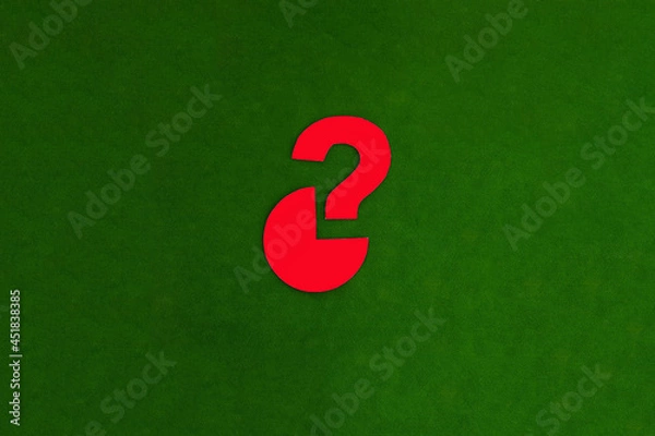 Obraz A circle, a red question mark on a green background. The concept of determining the share. Segment.