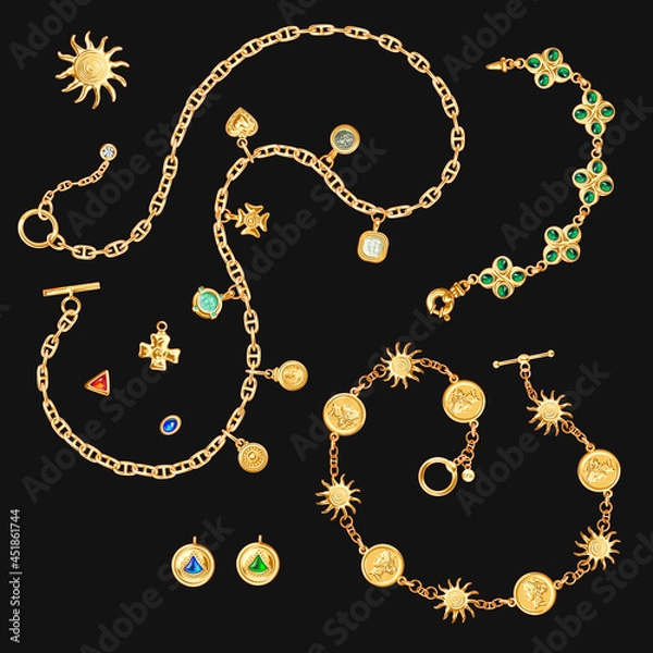 Obraz Gold chains bracelets, brooches