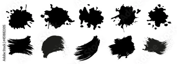 Fototapeta Dirty texture elements, quote box speech template. Black splashes isolated. Paint grunge for posters, flyers, cards, banners. Vector brush stroke, brush, line or texture for Instagram highlights. 