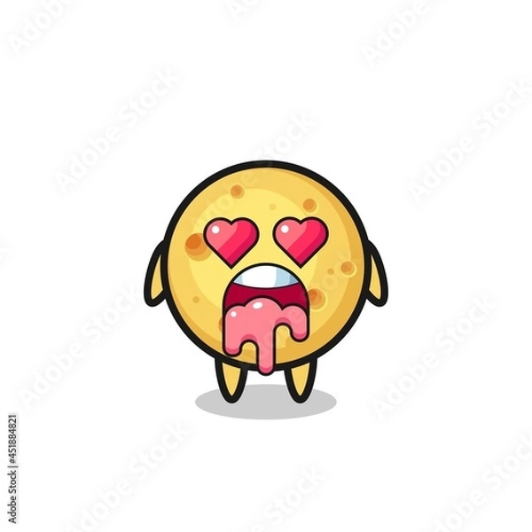 Fototapeta the falling in love expression of a cute round cheese with heart shaped eyes