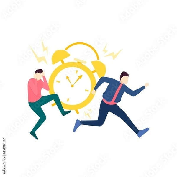 Obraz two man run avoid from alarm clock deadline people character flat design vector illustration