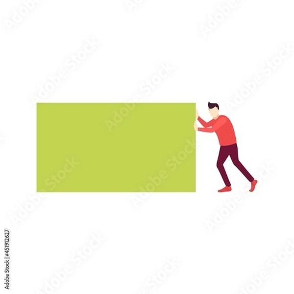 Obraz man push green square blank people character flat design vector illustration