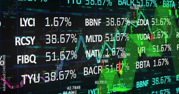 Fototapeta Stock market data processing against black background