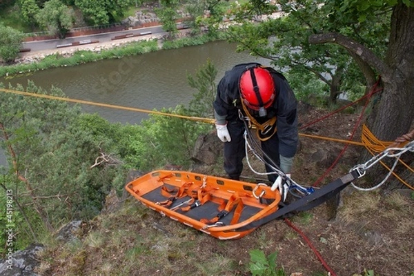 Fototapeta rescuer on the rope, exercise special police units