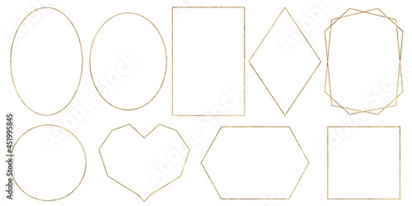 Obraz OLA minimalist thin geometric gold frames, oval diamond polygonal square rectangle shapes
