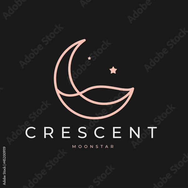 Obraz elegant crescent moon and star logo design line icon vector in luxury style outline linear