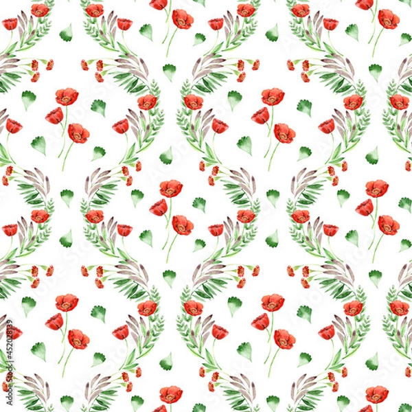 Fototapeta Watercolor seamless patterns with flowers, festive bouquets and individual elements of bouquets