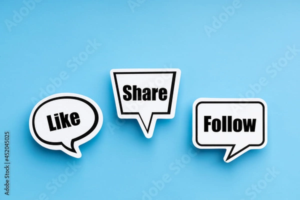 Obraz Like , Share, Follow Speech Bubbles