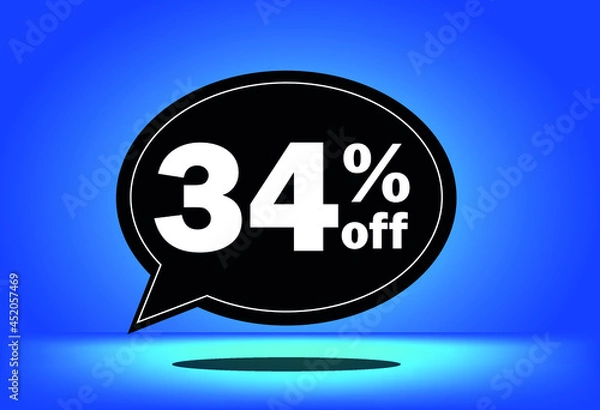 Fototapeta 34% off - black and blue floating balloon - with blue background - banner for discount and reduction promotional offers