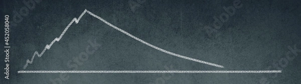 Fototapeta Presentation in a curve on a blackboard, drawing with chalk, inflation, increasing and falling curve