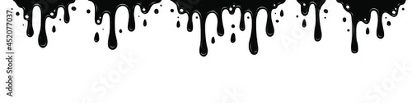 Fototapeta Dripping Paint Set. Liquid Drips. Black ink runs. Vector illustration isolated on white background.