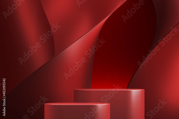 Fototapeta Two red platform on red abstract background. abstract background for product presentation or ads. 3d rendering
