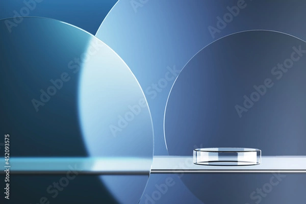 Fototapeta The clear glass platform on abstract background for product presentation or ads. 3d rendering