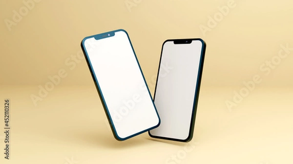 Fototapeta Full screen black smartphone mockup design with mobile app presentation template