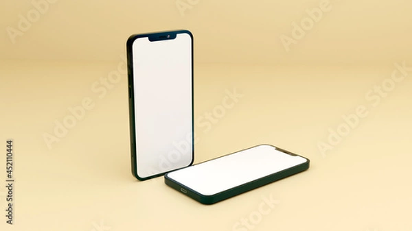 Fototapeta Full screen black smartphone mockup design with mobile app presentation template
