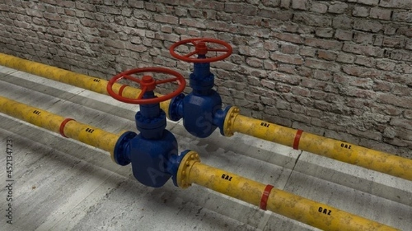 Obraz 3D illustration - Gas pipeline pipes in an industrial room