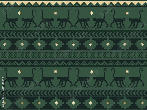 Fototapeta 南米の民族風の図形とサルのパターン