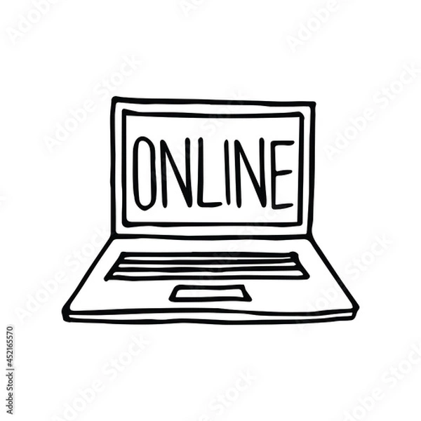 Obraz Doodle art of laptop. Graphic element for online concept