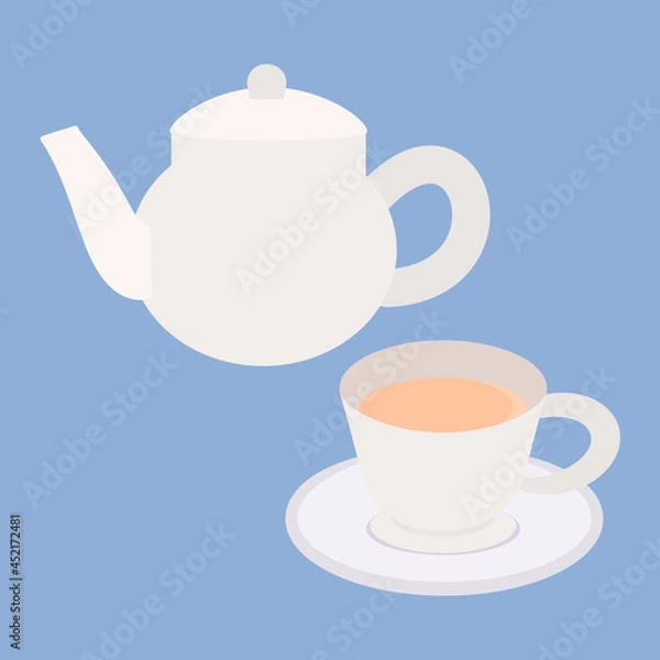 Obraz シンプルでかわいいティーポットとティーカップのセットのイラスト