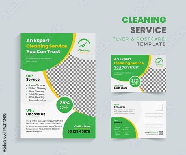 Obraz Cleaning service flyer and postcard template concept design