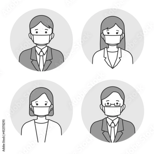 Obraz マスクをつけるビジネスパーソンのイラスト