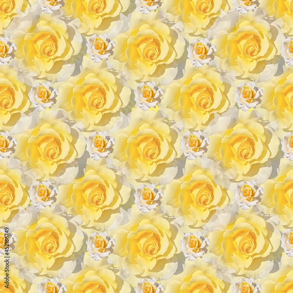 Fototapeta Raster seamless pattern with yellow and white roses.
