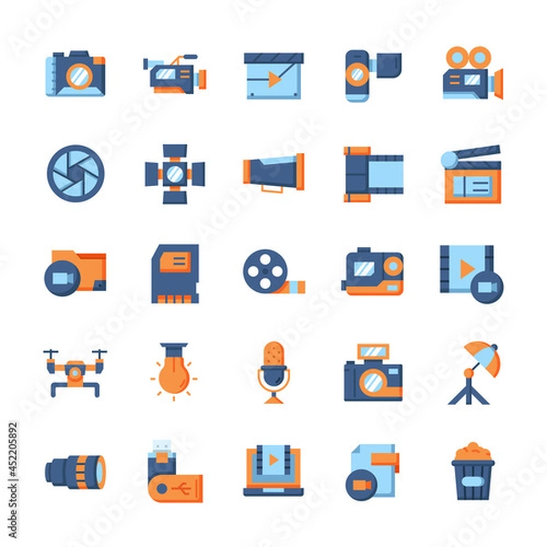 Fototapeta Set of Videography icons with flat style.