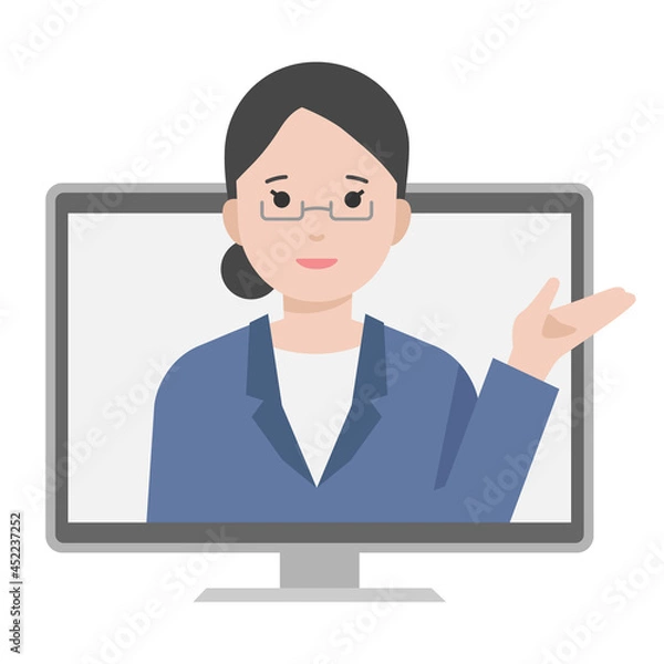 Obraz パソコンから解説する女性のイラスト