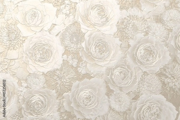 Obraz Metallic embossed rose flowers with white paint background. 3D illustration. 3D render
