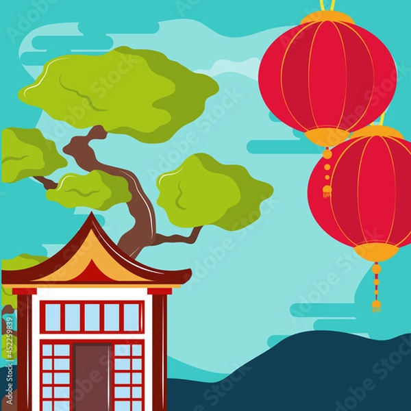 Fototapeta asia house landscape