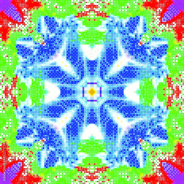Obraz Creative mosaic pattern colored squares. Colored art festival abstract pixel symmetrical background. RGB pattern.  Colorful beautiful tiles. Modern art color pattern ornament decorative illustration.