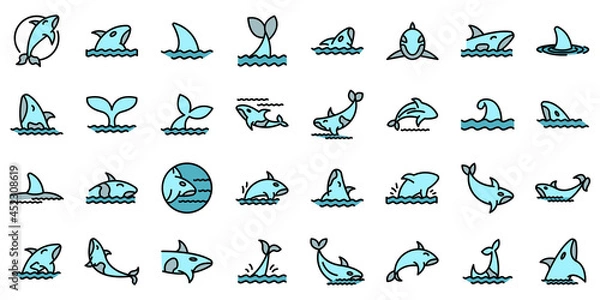 Fototapeta Killer whale icons set. Outline set of killer whale vector icons thin line color flat on white
