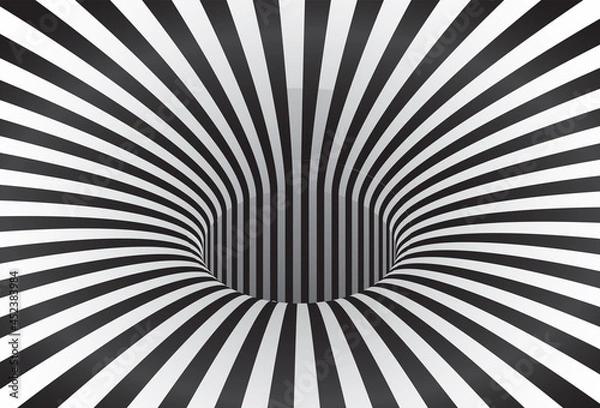 Fototapeta Abstract striped black and white Spiral background. Tunnel with striped surface