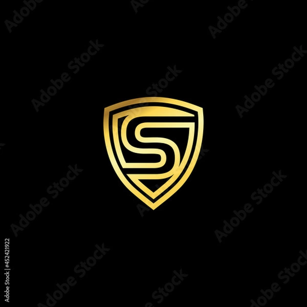 Fototapeta Letter S emblem logo. Elegant logo vector design with golden shield. Letter shield logo design concept template