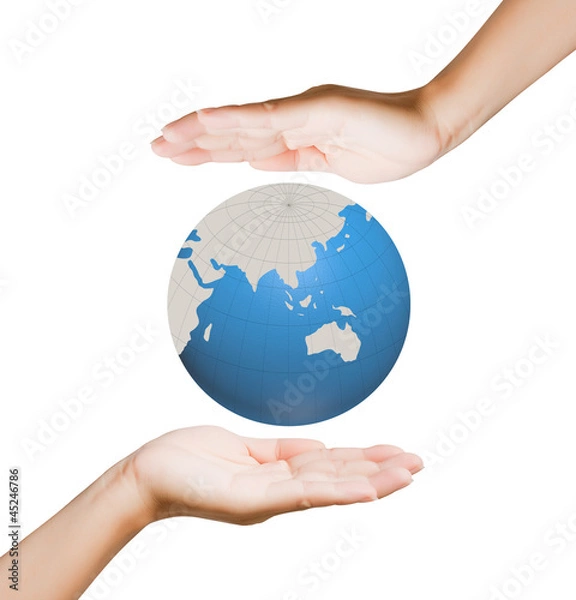 Obraz World in hands, global business on background white